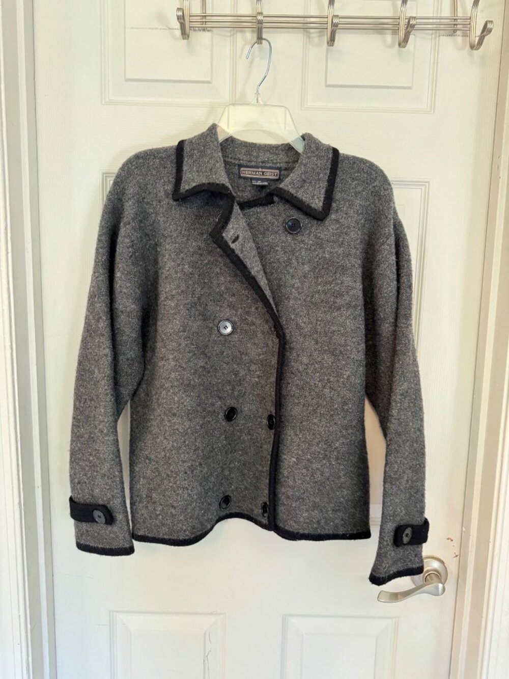 Vintage 90's Herman Geist Grey 100% Wool Double Breasted Jacket Size Medium - Picture 7 of 8